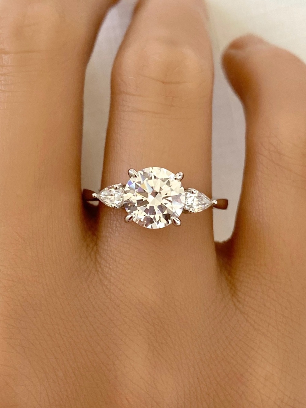 Sterling Silver Round 2ct White Moissanite Pear teardrop Three Stone CZ Ring